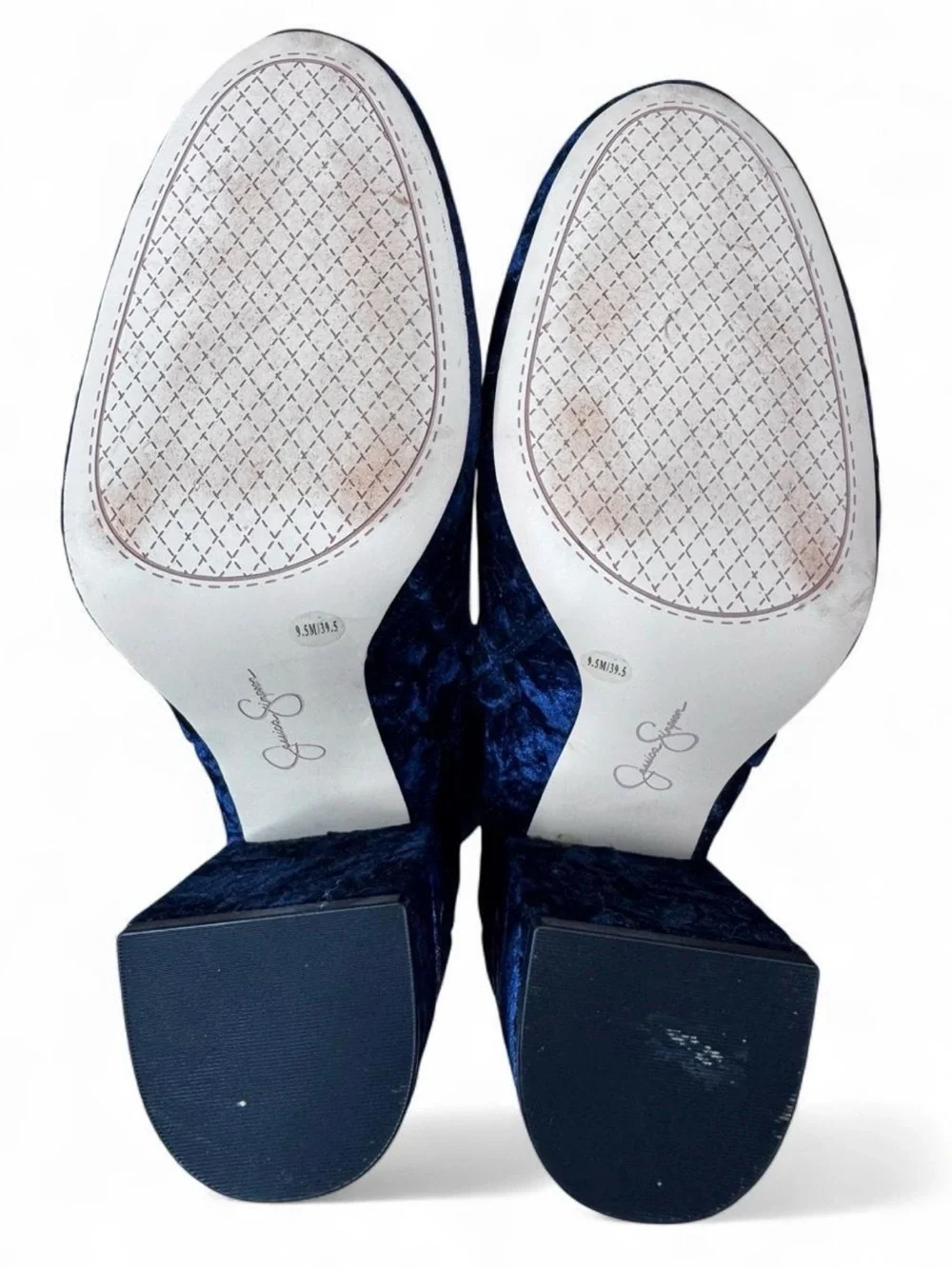 Jessica Simpson Royal Blue Velvet Embroidered Block Heel Ankle Boots